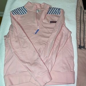 Vineyard Vines Pink Half-Zip Pullover with Blue Stripe Accents